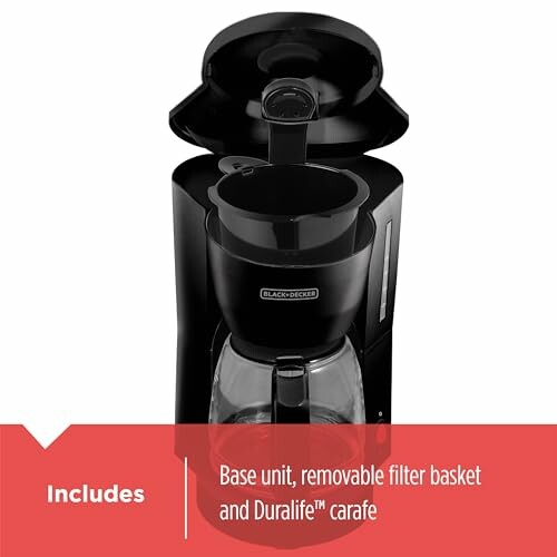 Black+Decker coffee maker with Duralife carafe and filter basket